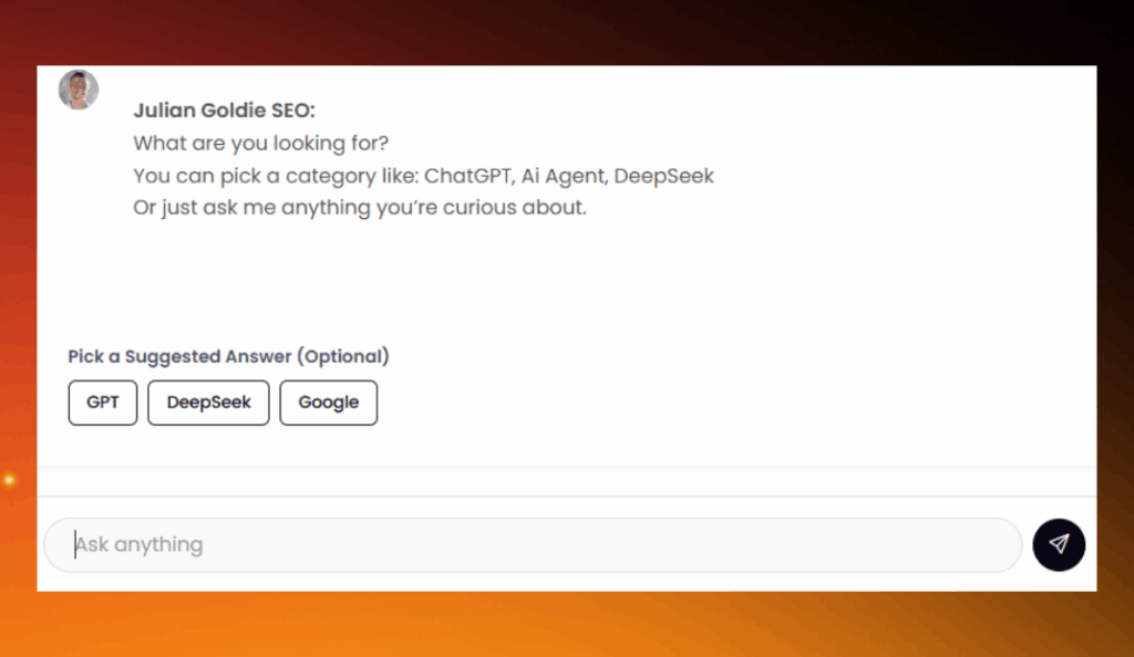 Julian Goldie Frozenlight messenger bot screenshot